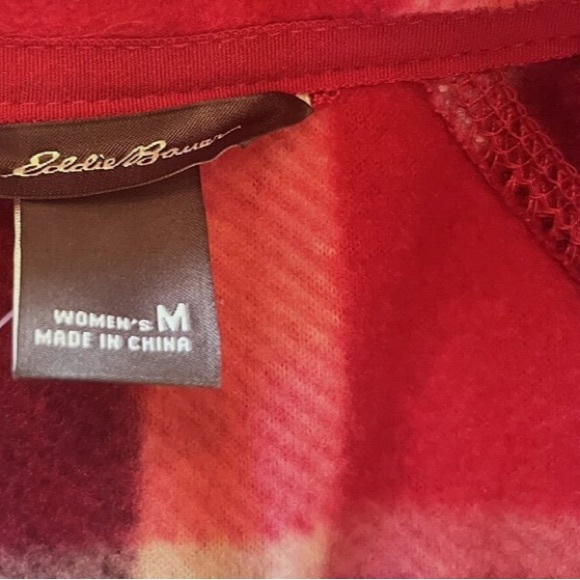 Eddie Bauer fleece 1/4 zip plaid pullover pink maroon SIZE Medium NWT - Picture 7 of 12